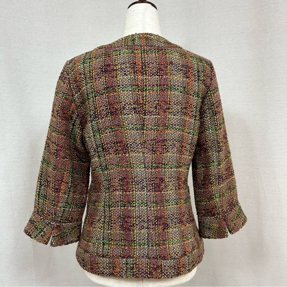 Coldwater Creek Brown Plaid Tweed Blazer Size 4 - Picture 3 of 6